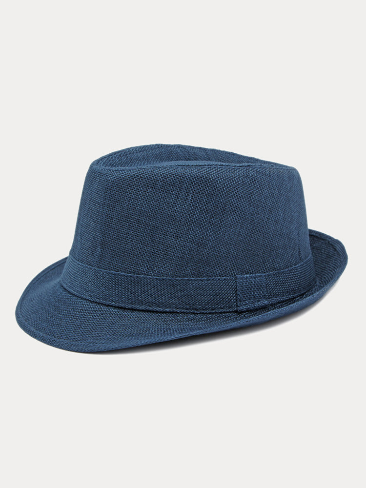 Beach Sun Protection 100% Cotton Fedora Hat - Navy Blue