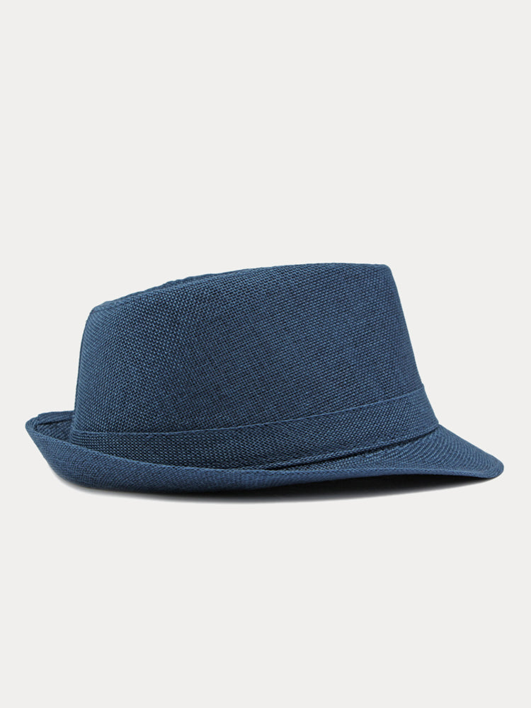 Beach Sun Protection 100% Cotton Fedora Hat - Navy Blue