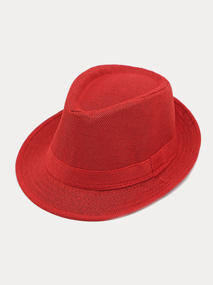 Beach Sun Protection 100% Cotton Fedora Hat - Red