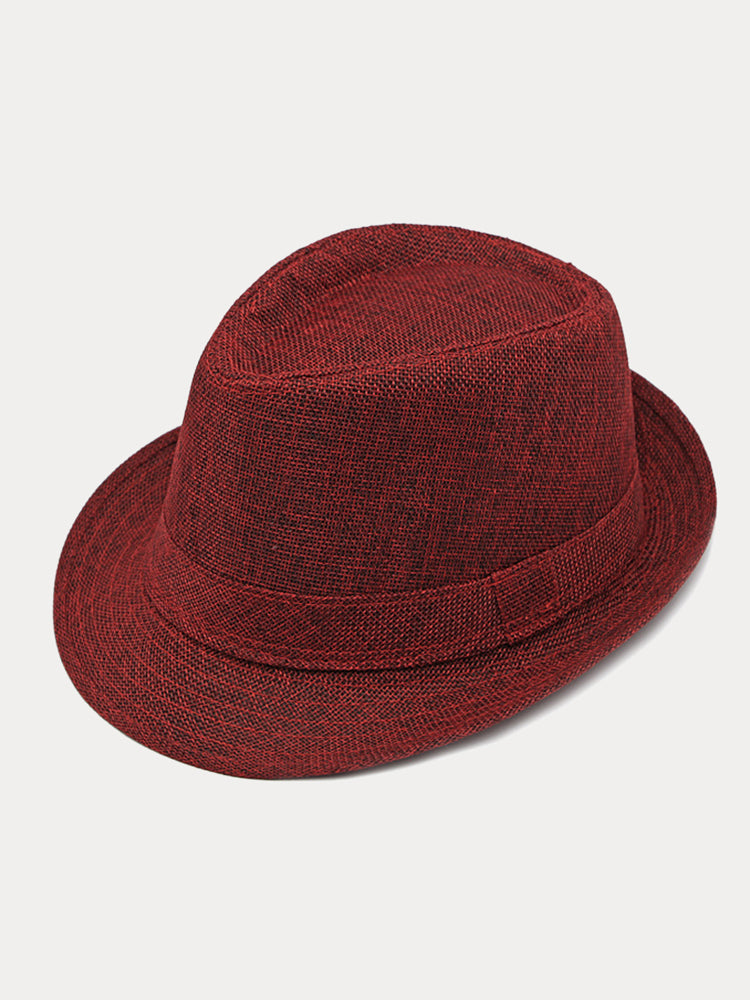 Beach Sun Protection 100% Cotton Fedora Hat - Wine Red