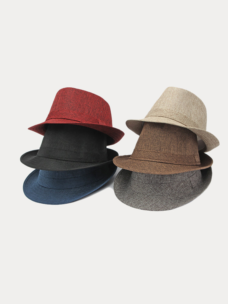 Beach Sun Protection 100% Cotton Fedora Hat - Wine Red