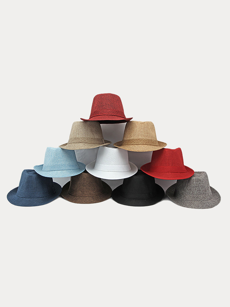 Beach Sun Protection 100% Cotton Fedora Hat - Wine Red