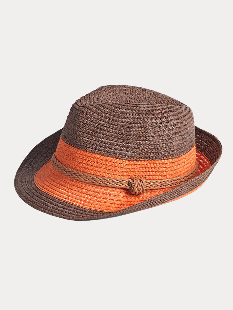Foldable Sun Protection 100% Cotton Fedora Hat - Brown
