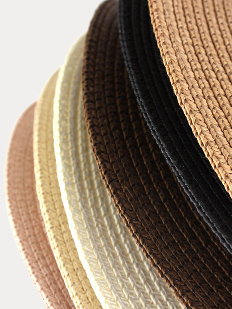 Wide Brim Sun Protection Woven Straw Fedora Hat - Khaki