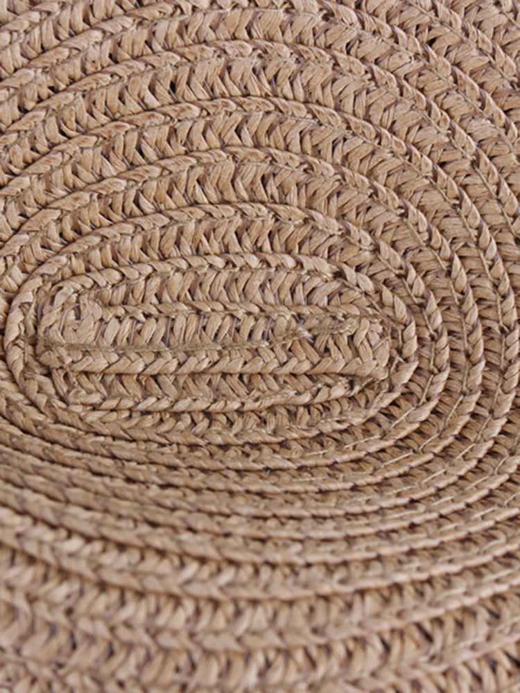 Wide Brim Sun Protection Woven Straw Fedora Hat - Khaki