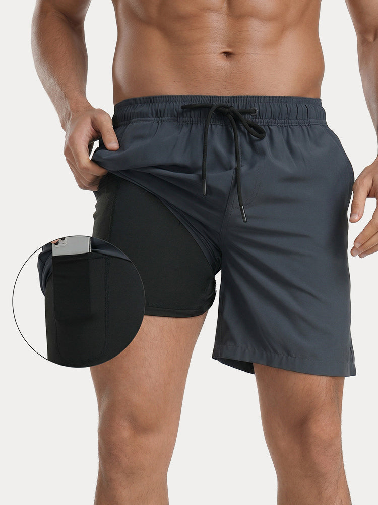 Summer Resort Built-In Liner Swim Trunks - Dark Gray