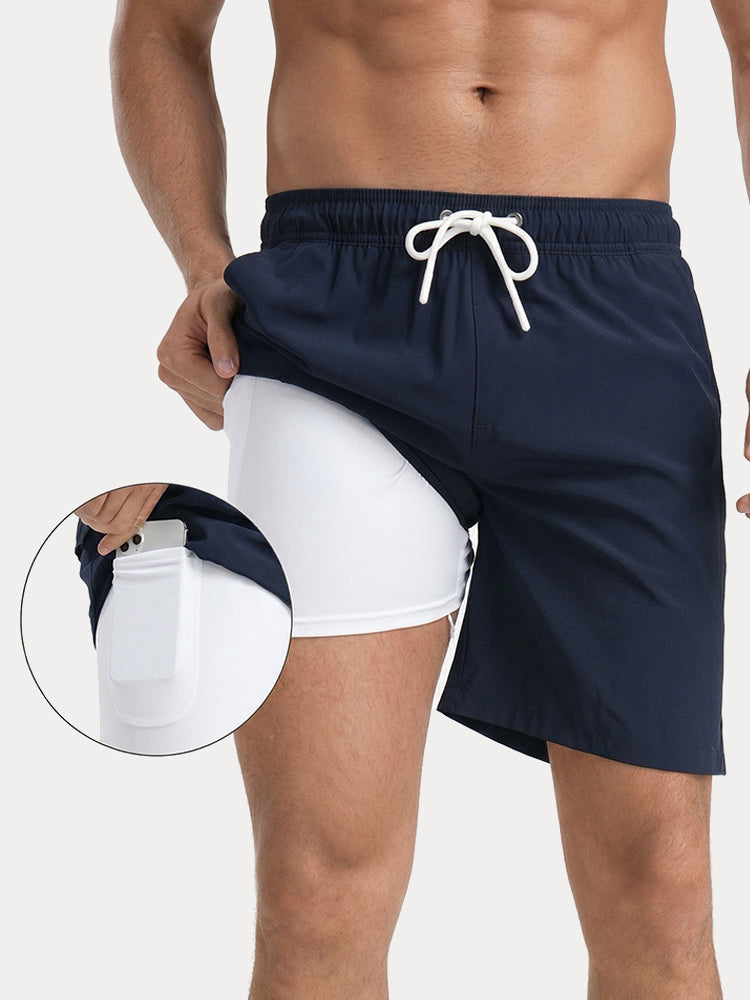Summer Resort Built-In Liner Swim Trunks - Navy Blue