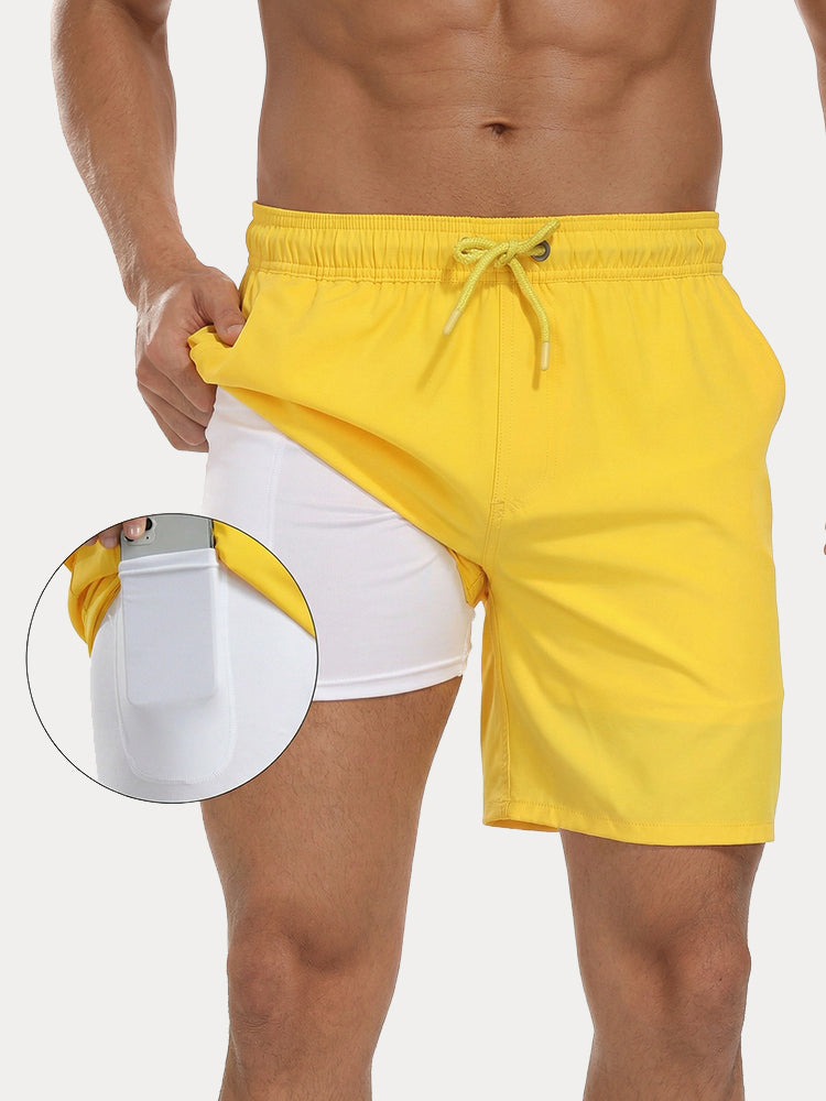 Summer Resort Built-In Liner Swim Trunks - Yellow