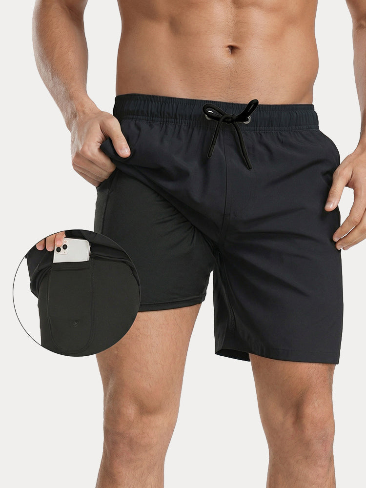 Summer Resort Built-In Liner Swim Trunks - Black