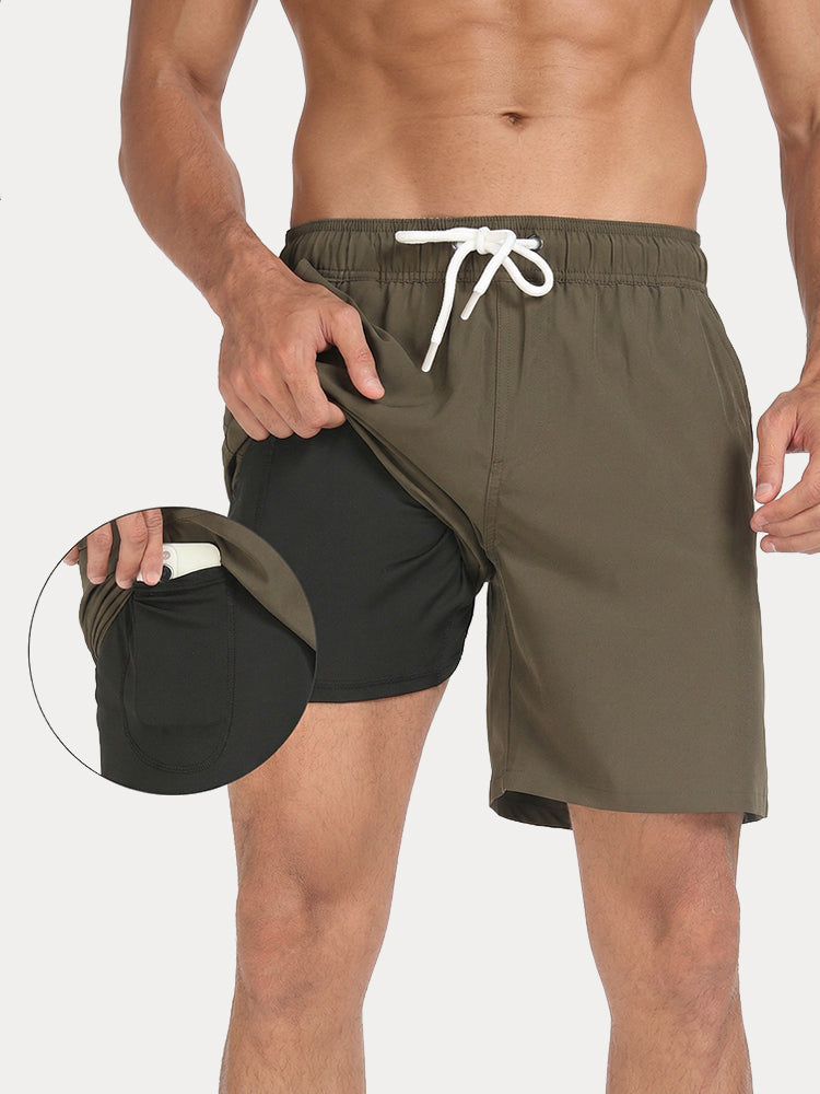 Summer Resort Built-In Liner Swim Trunks - Army Green