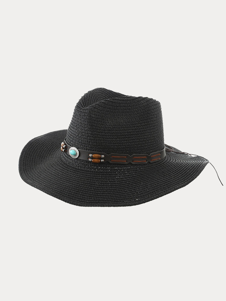 Classic Summer Straw Fishing Beach Hat - Black