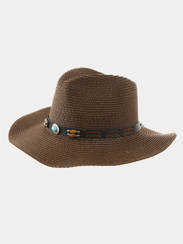 Classic Summer Straw Fishing Beach Hat - Brown