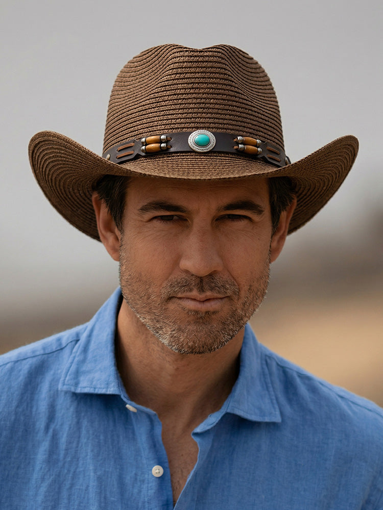 Classic Summer Straw Fishing Beach Hat - Brown