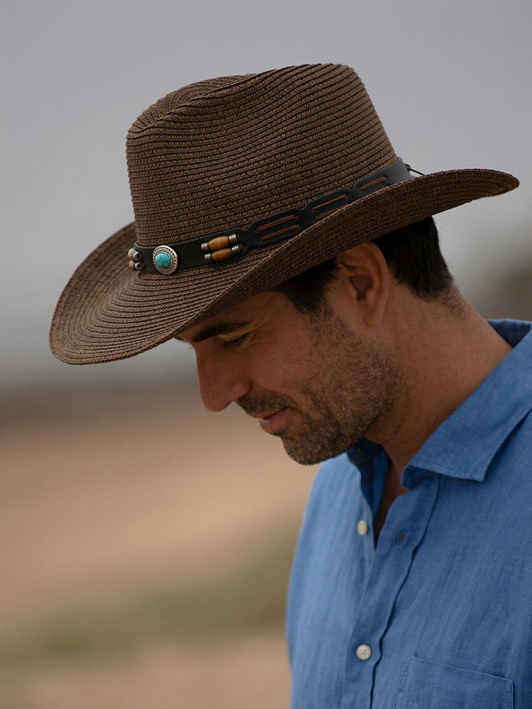 Classic Summer Straw Fishing Beach Hat - Brown