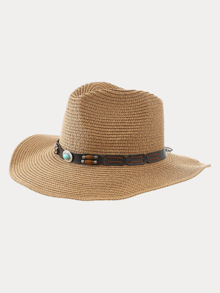 Classic Summer Straw Fishing Beach Hat - Khaki