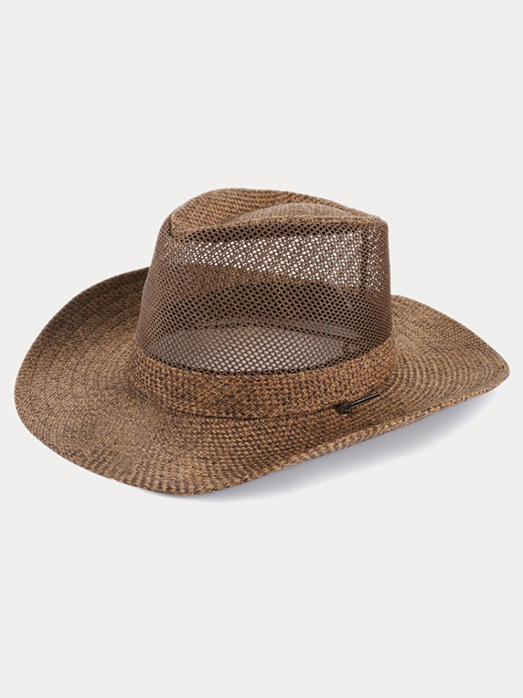 Wide Brim Straw Beach Fedora Hat - Brown