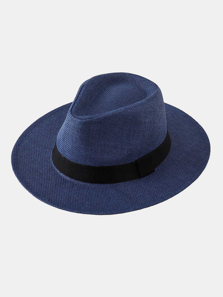 Classic Banded Panama Hat - Navy Blue