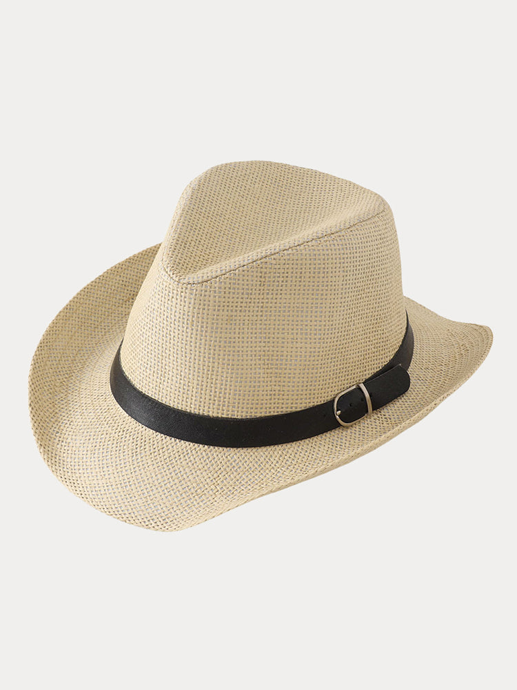 Classic Belted Panama Hat - Beige
