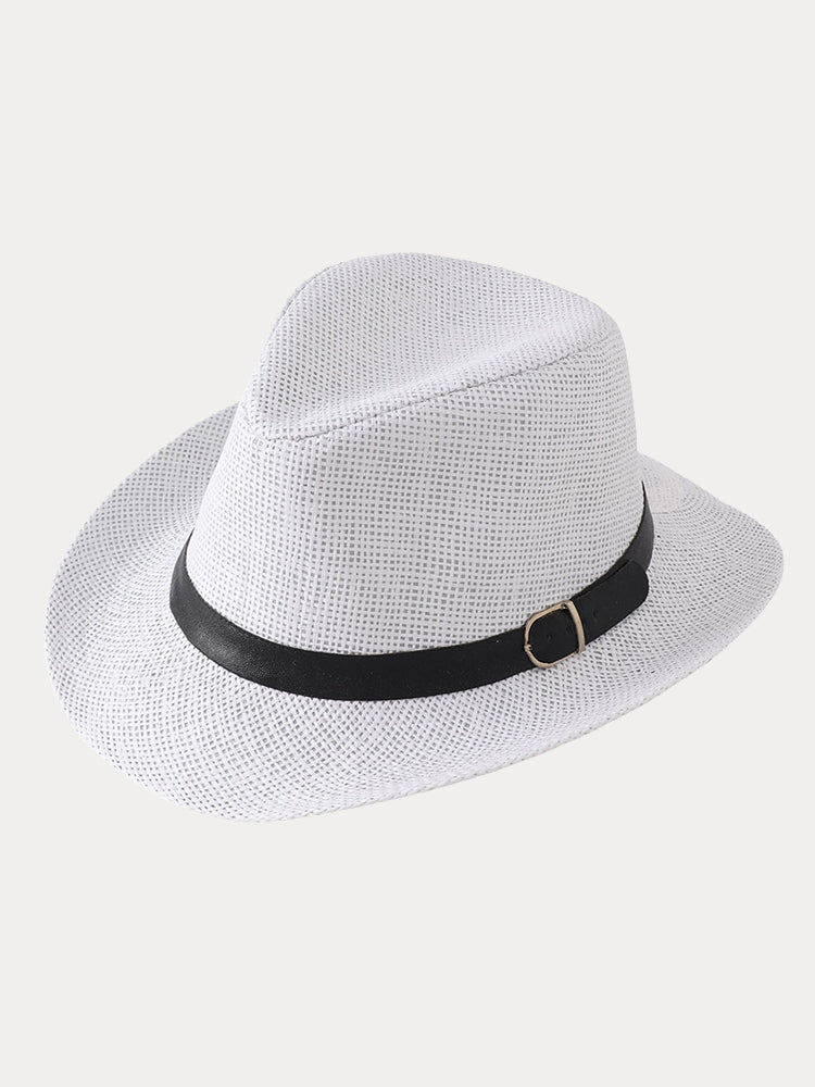 Classic Belted Panama Hat - White