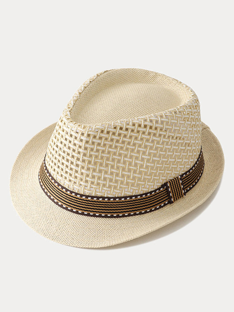 Unisex Summer Straw Panama Hat - Beige