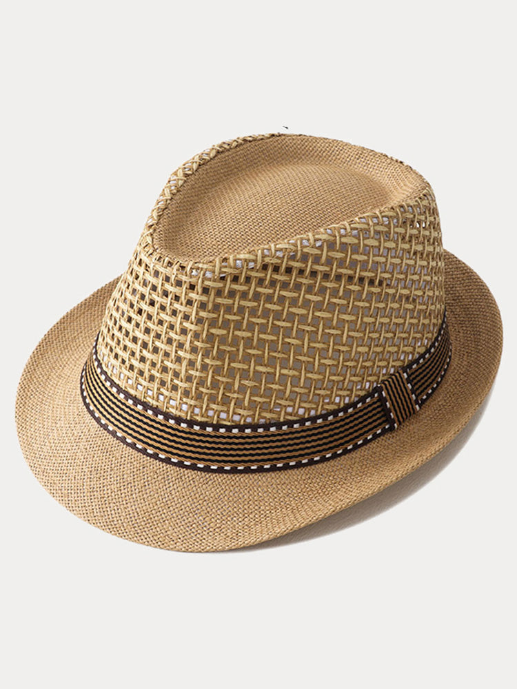 Unisex Summer Straw Panama Hat - Khaki