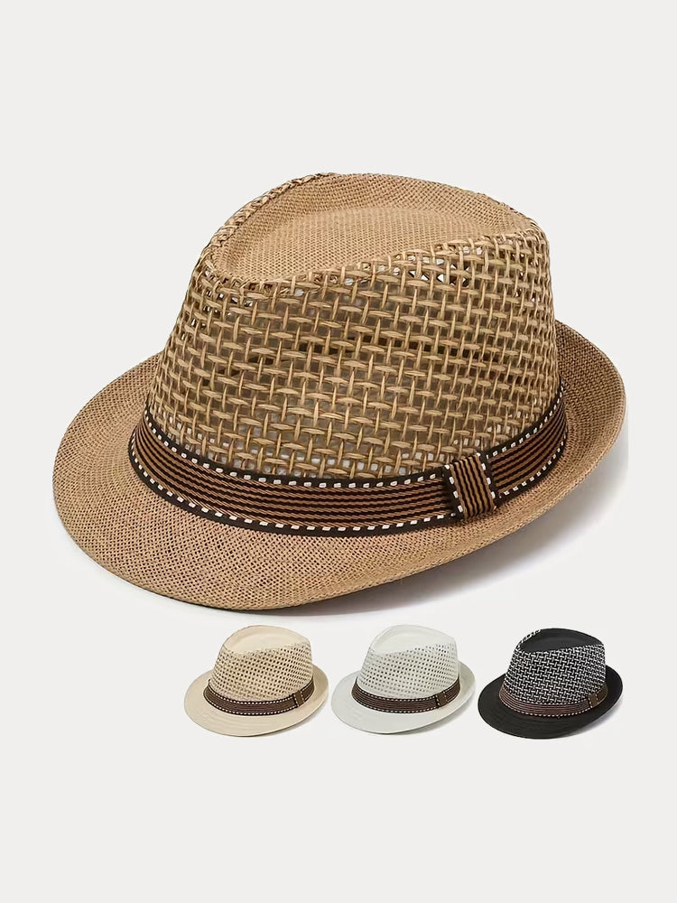 Unisex Summer Straw Panama Hat - Khaki
