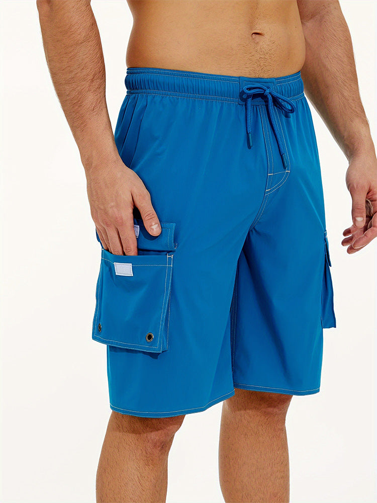 Men's Summer Solid Side-Stripe Boardshorts - Peacock Blue