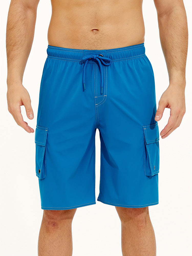 Men's Summer Solid Side-Stripe Boardshorts - Peacock Blue