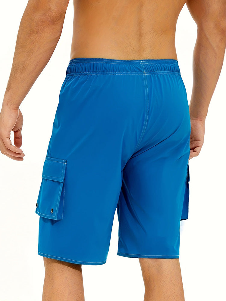 Men's Summer Solid Side-Stripe Boardshorts - Peacock Blue