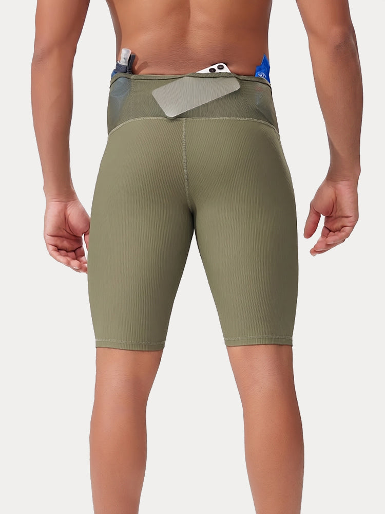 Men's Pro-Stretch Compression Running Shorts - Army Green
