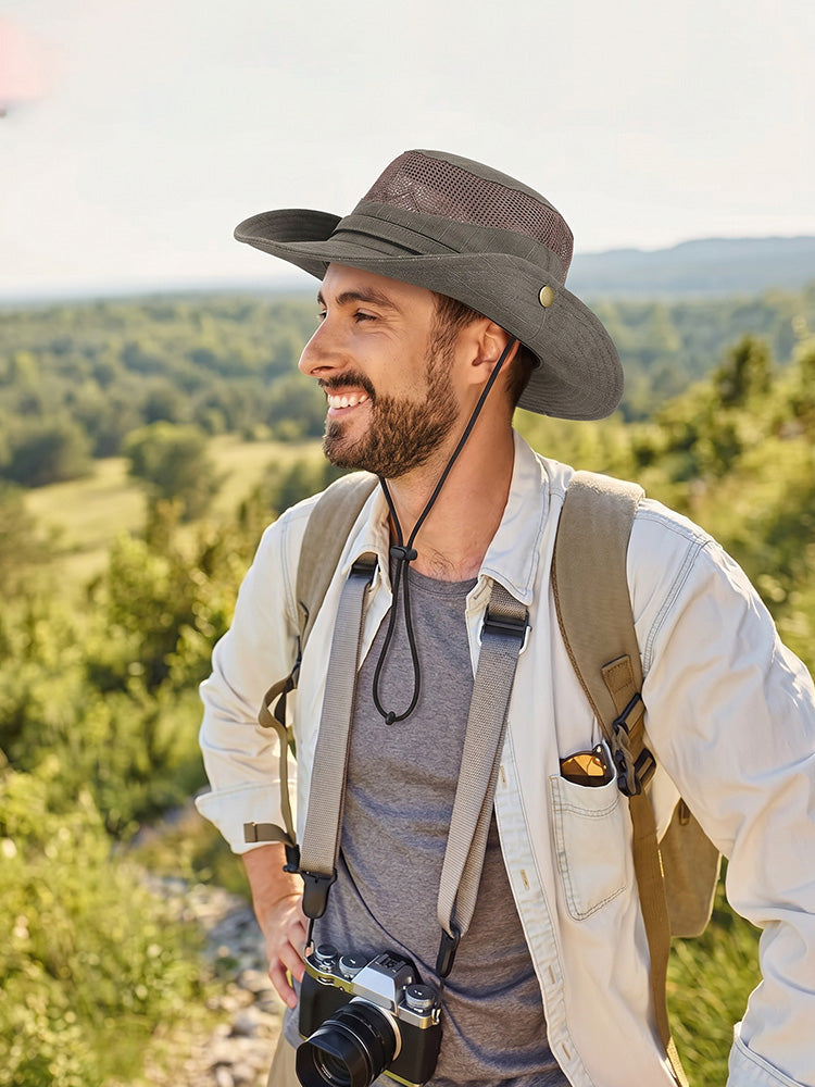 Men's Breathable Wide Brim Outdoor Sun Hat - Army Green