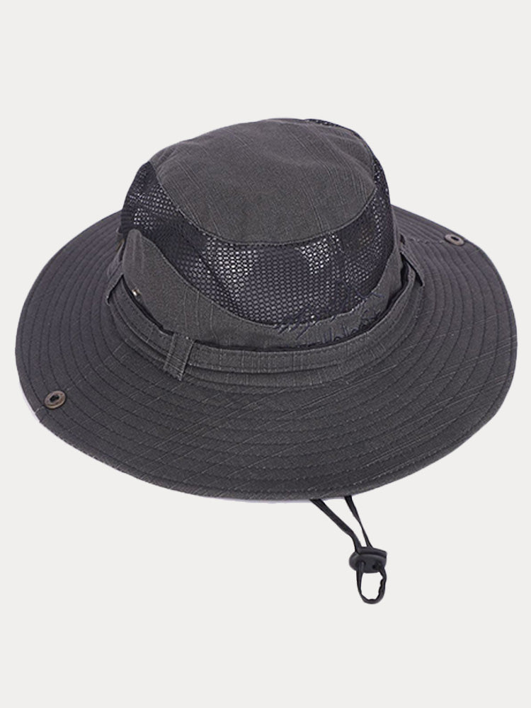 Men's Breathable Wide Brim Outdoor Sun Hat - Black