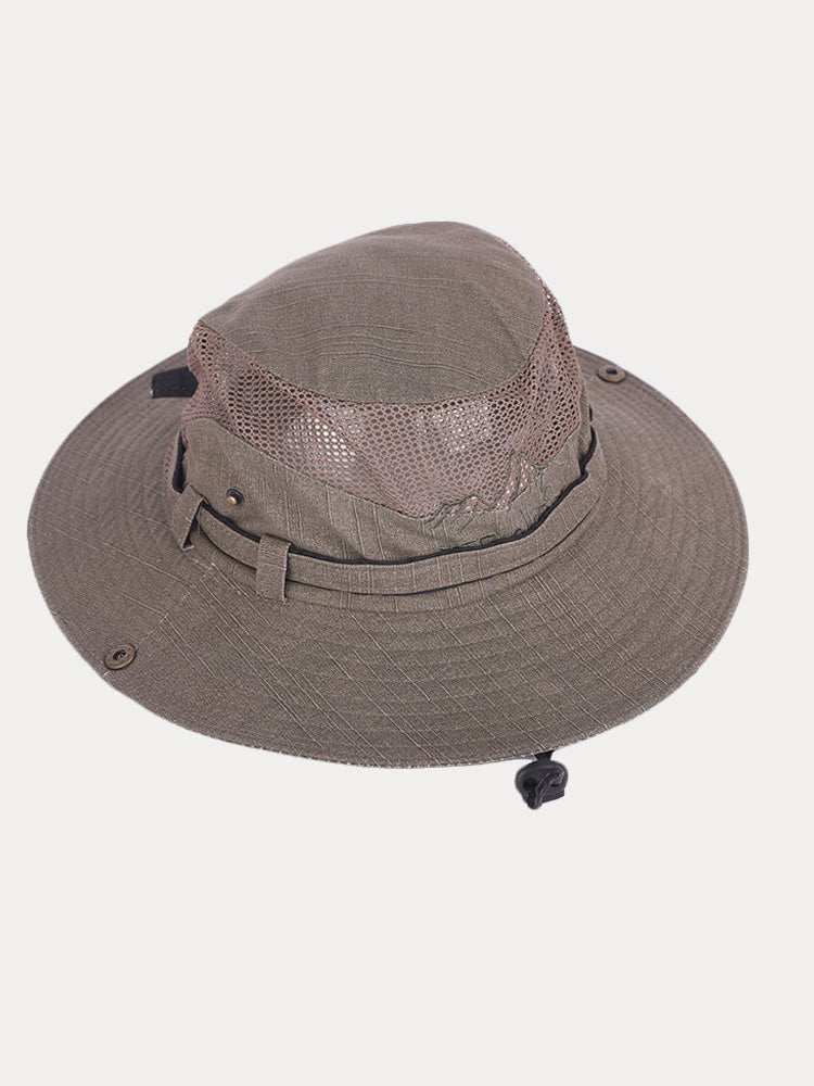 Men's Breathable Wide Brim Outdoor Sun Hat - Brown