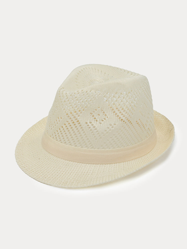 Vintage Upturned Brim Summer Trilby - Milky White