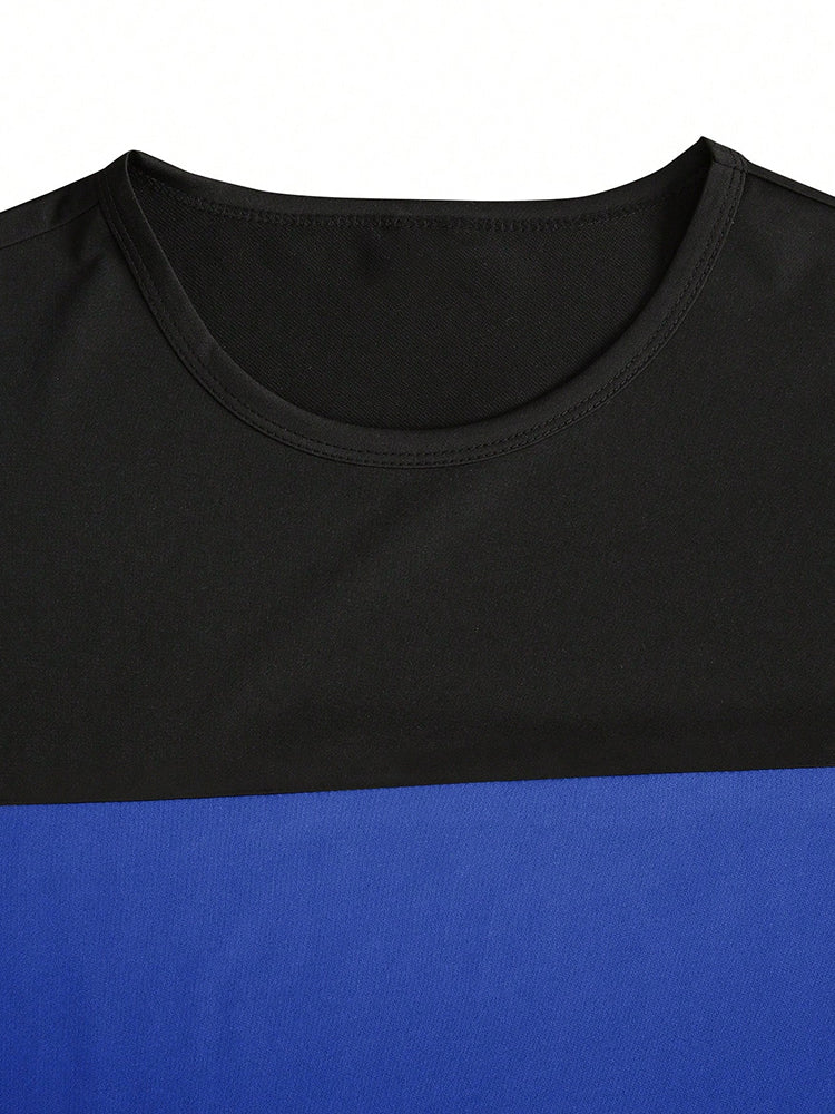 Casual Sporty Colorblock T-Shirt and Shorts Set - Blue