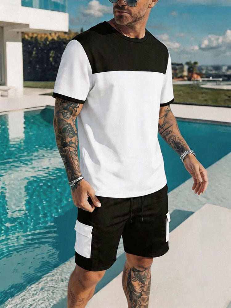 Casual Sporty Colorblock T-Shirt and Shorts Set - White