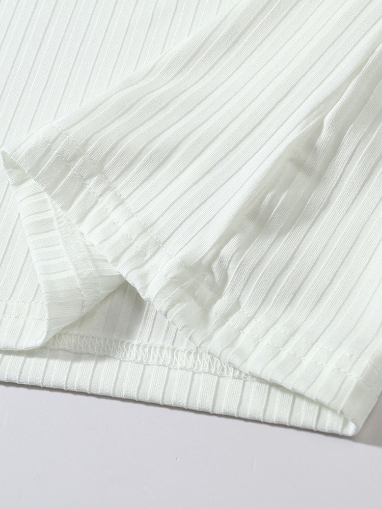Casual Sporty Vertical Ribbed Henley Tank Top - White