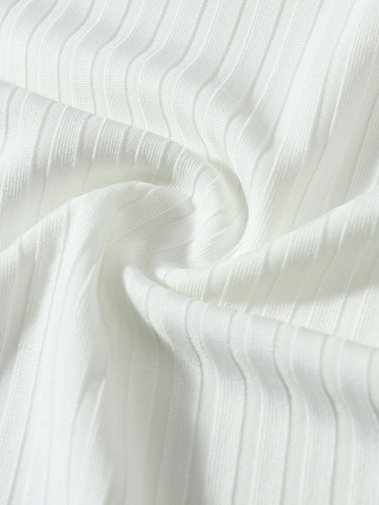 Casual Sporty Vertical Ribbed Henley Tank Top - White