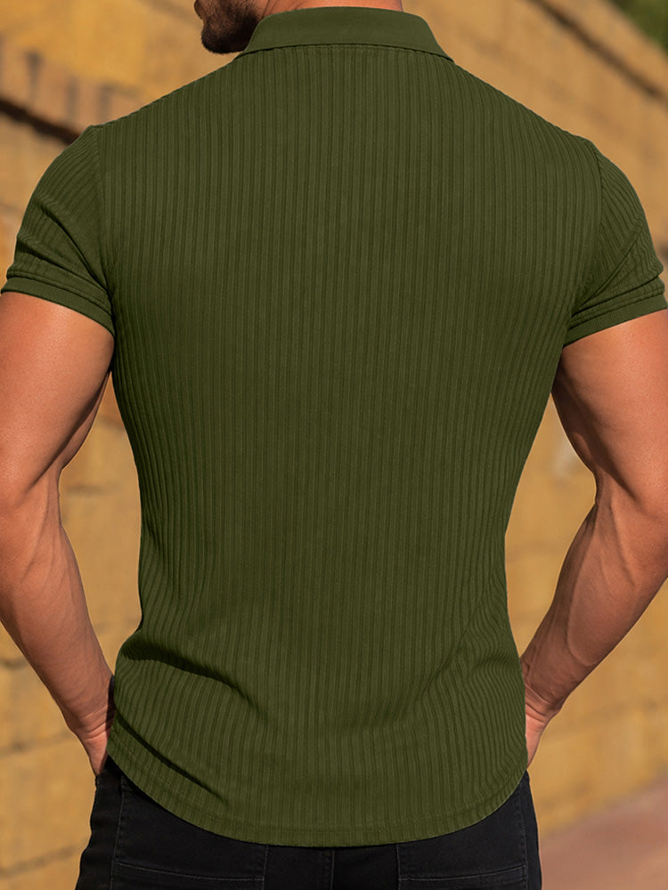 Men's Slim Fit Ribbed Knit Short Sleeve Polo Shirt - Army green