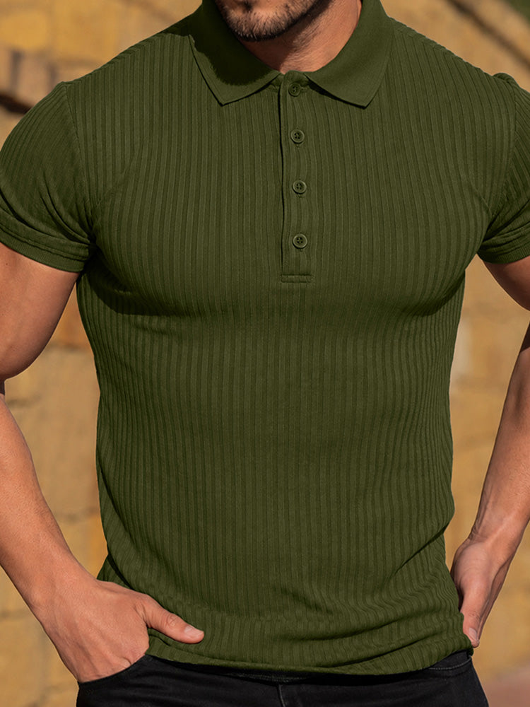 Men's Slim Fit Ribbed Knit Short Sleeve Polo Shirt - Army green