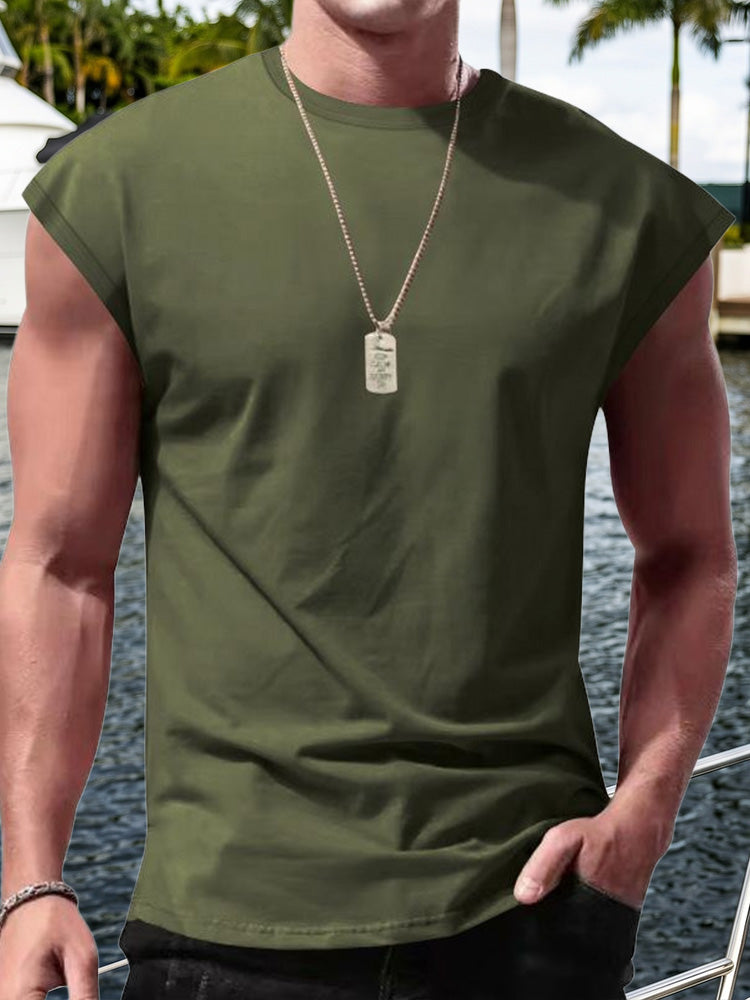 Men's Minimalist Drop Shoulder Sleeveless Tee - Army Green