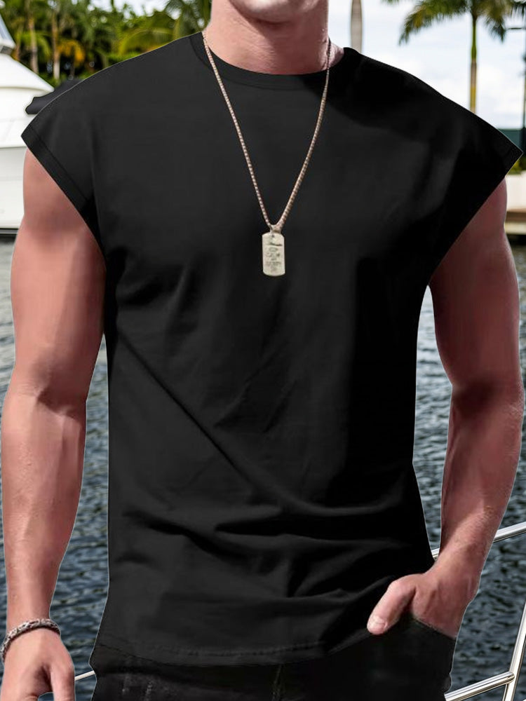 Men's Minimalist Drop Shoulder Sleeveless Tee - Black
