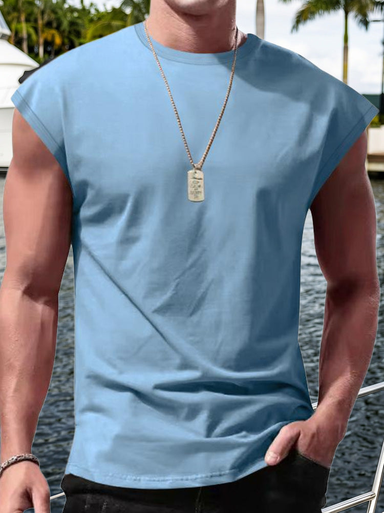 Men's Minimalist Drop Shoulder Sleeveless Tee - Light Blue