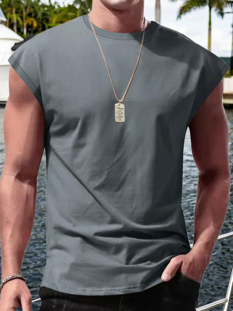 Men's Minimalist Drop Shoulder Sleeveless Tee - Dark Gray