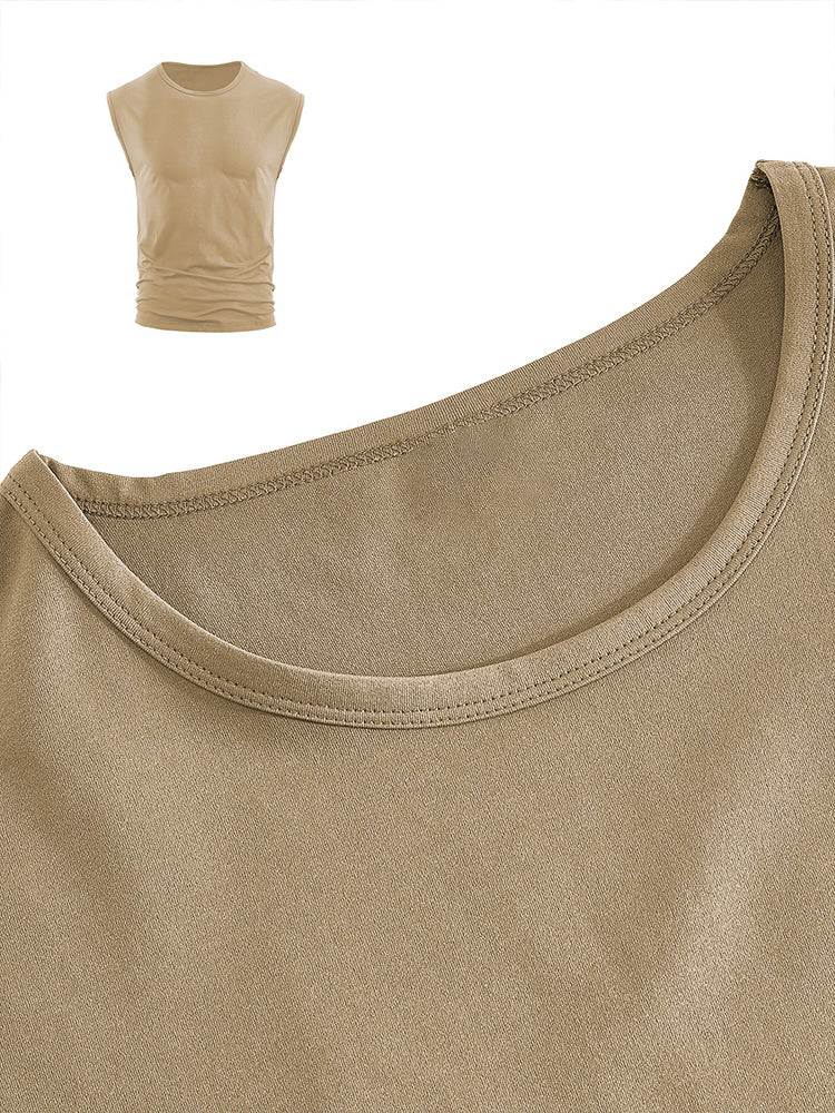 Men's Minimalist Drop Shoulder Sleeveless Tee - Khaki