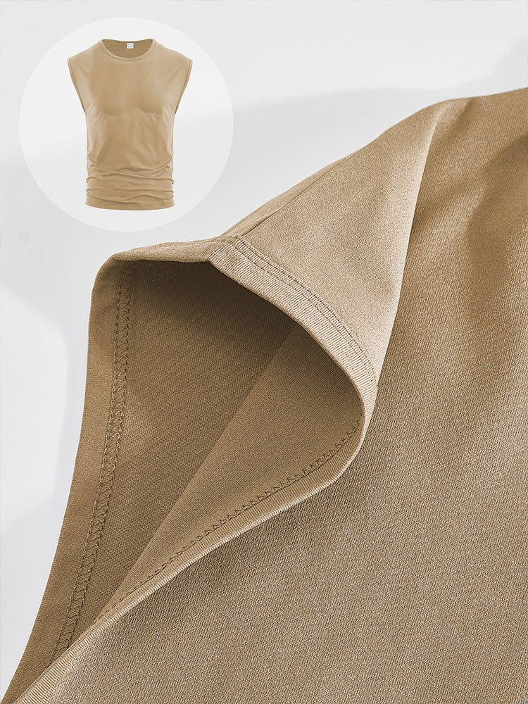 Men's Minimalist Drop Shoulder Sleeveless Tee - Khaki