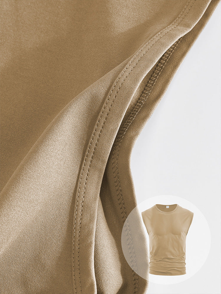 Men's Minimalist Drop Shoulder Sleeveless Tee - Khaki