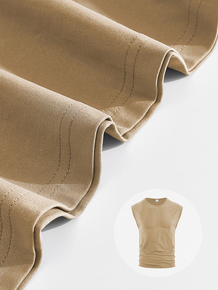 Men's Minimalist Drop Shoulder Sleeveless Tee - Khaki
