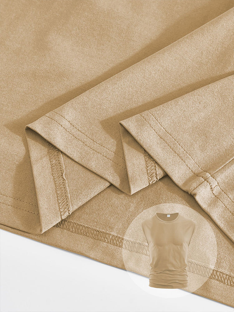 Men's Minimalist Drop Shoulder Sleeveless Tee - Khaki