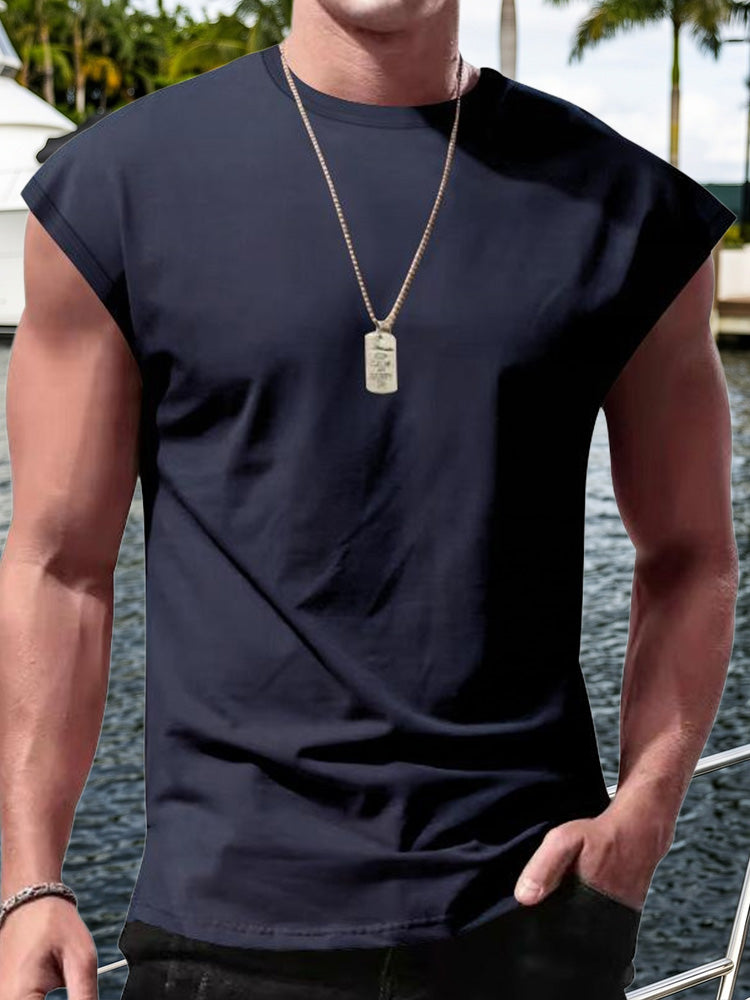Men's Minimalist Drop Shoulder Sleeveless Tee - Navy Blue